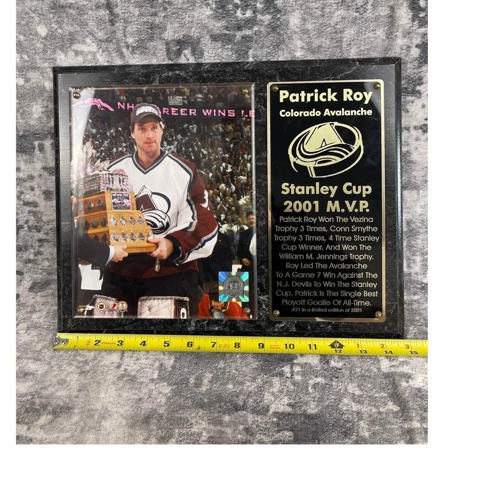 Patrick Roy Colorado Avalanche Stanley Cup 2001‎ MVP Plaque Ltd. Edition 21 NHL